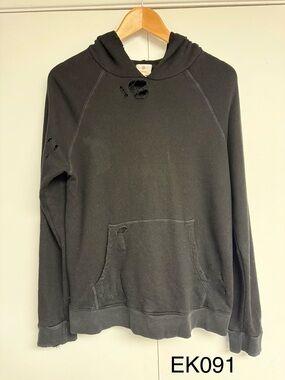 Sundry Black Distressed Destroyed Pullover Hoodie Size 2 Medium Made USA